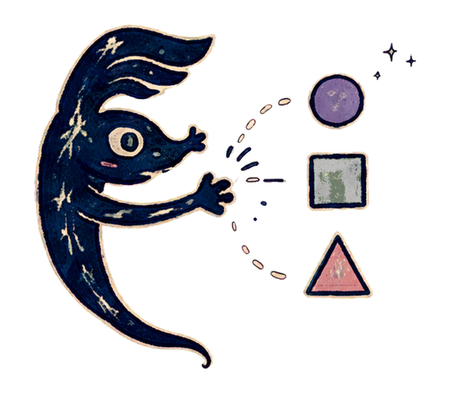 A complete hand-drawn Chamelia creature arranging context for the configurator